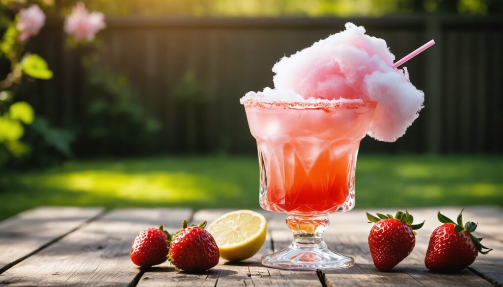 Préparation d’un cocktail barbapapa au goût de limonade et de fraise