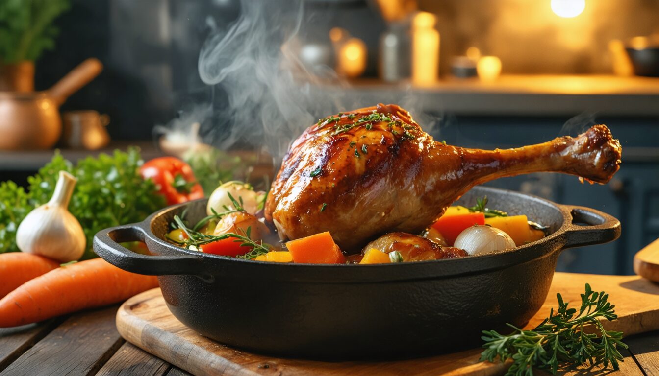 maîtrisez la cuisson parfaite de la cuisse de canard en cocotte en fonte grâce à nos conseils détaillés. découvrez le temps idéal pour obtenir une viande tendre et savoureuse à chaque fois.