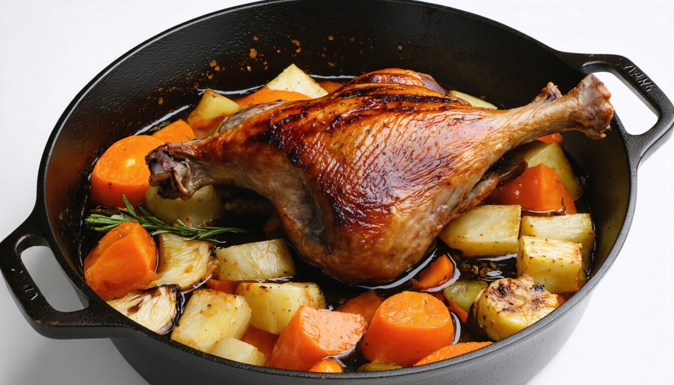 apprenez à maîtriser le temps de cuisson parfait pour une cuisse de canard tendre et savoureuse, préparée en cocotte en fonte. suivez nos conseils pour un plat réussi et plein de goût.