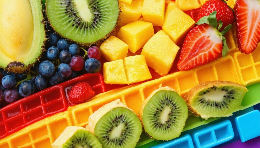 Préparez une gaufre arc-en-ciel aux saveurs exotiques avec des fruits colorés !