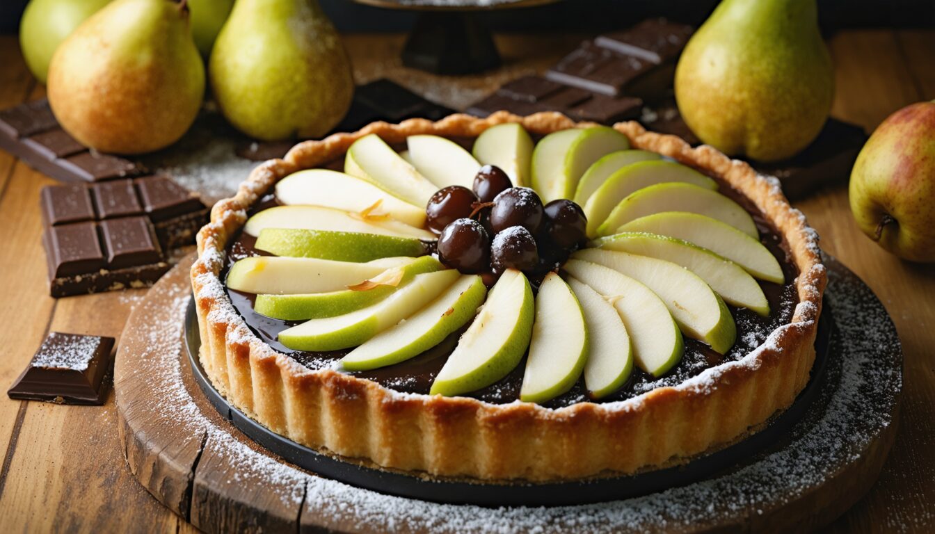 succombez à la gourmandise avec la tarte aux poires et au chocolat de cyril lignac : une recette facile pour allier la douceur des poires à la générosité du chocolat. parfait pour épater vos invités !