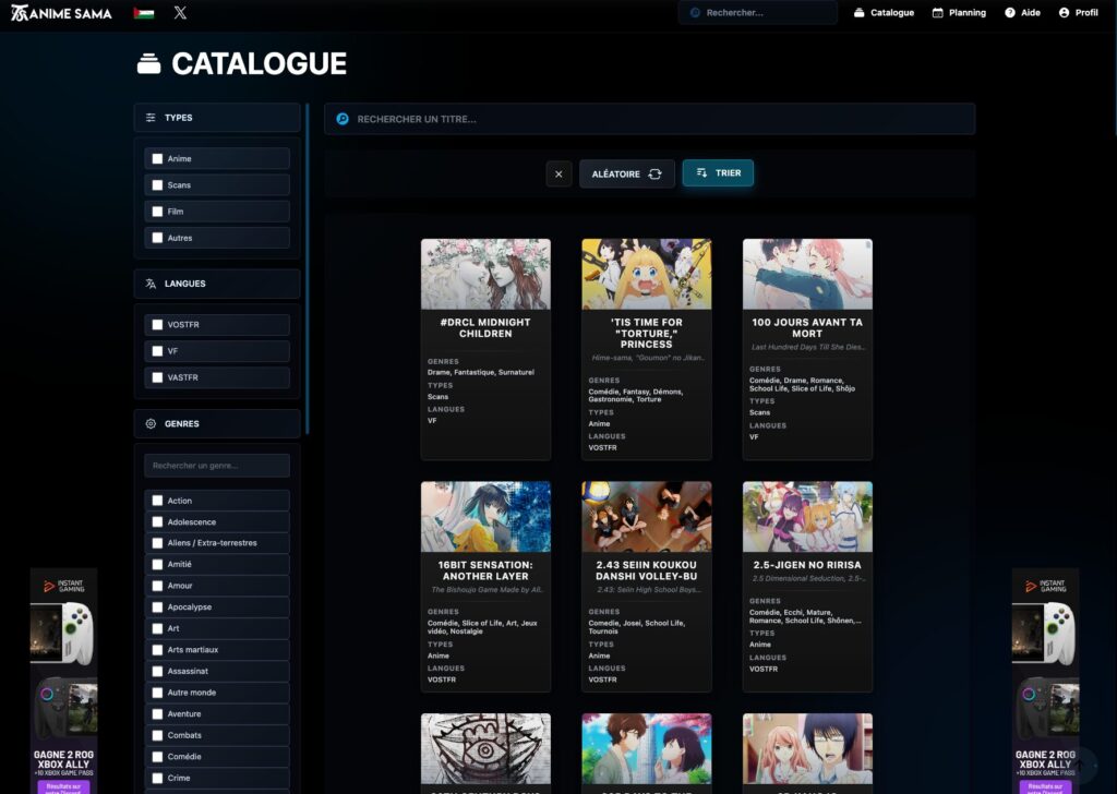 Catalogue en ligne d'animes et séries.