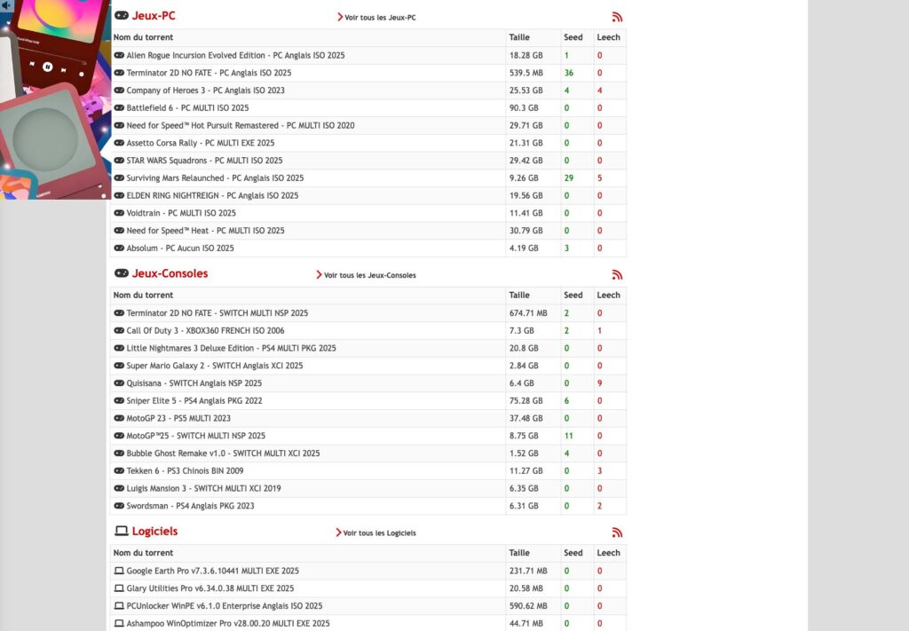 Liste des torrents de jeux PC et consoles.