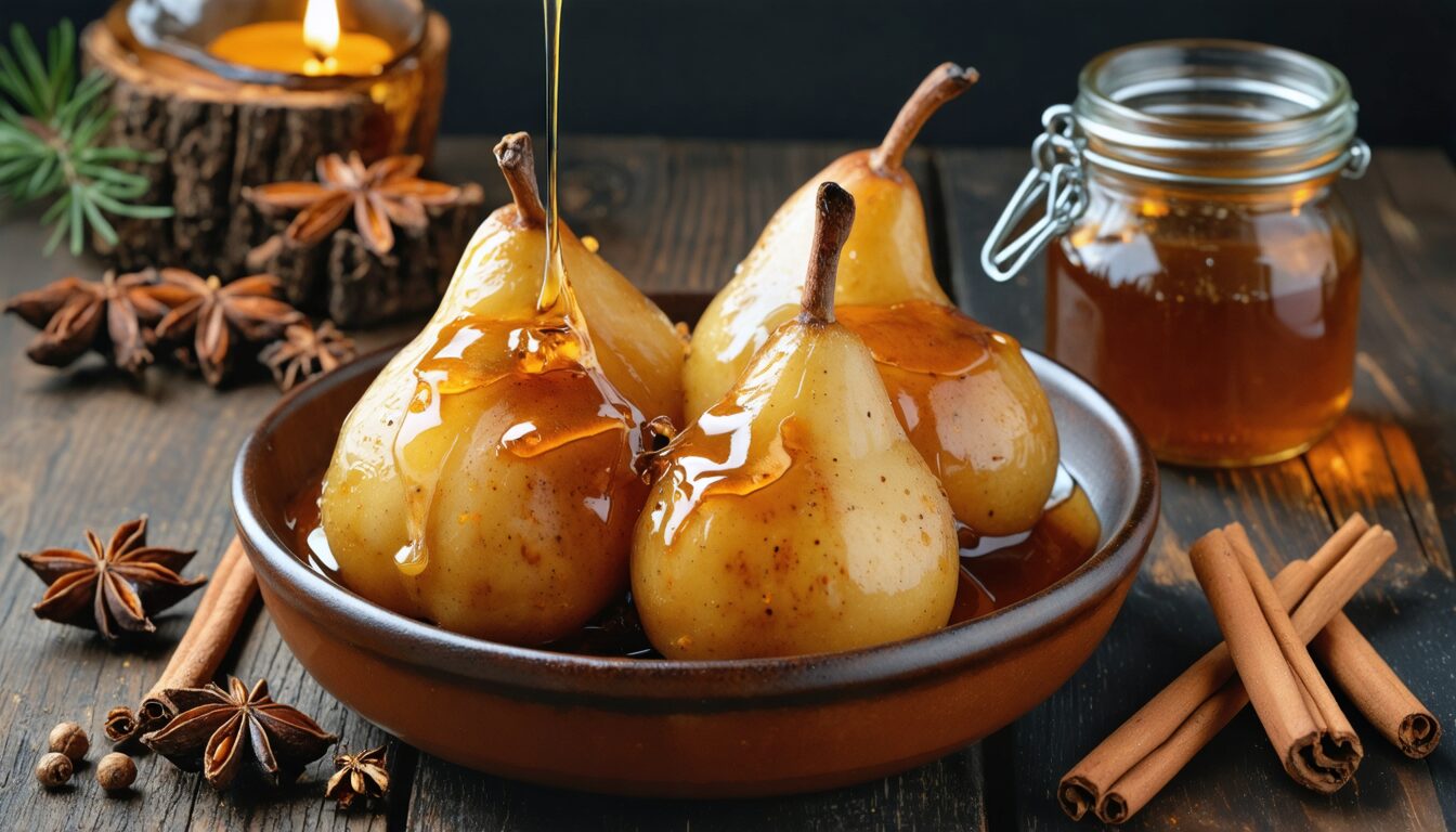 savourez notre recette gourmande de poires rôties au miel et aux épices, parfaite pour un dessert réconfortant alliant douceur et chaleur des arômes.