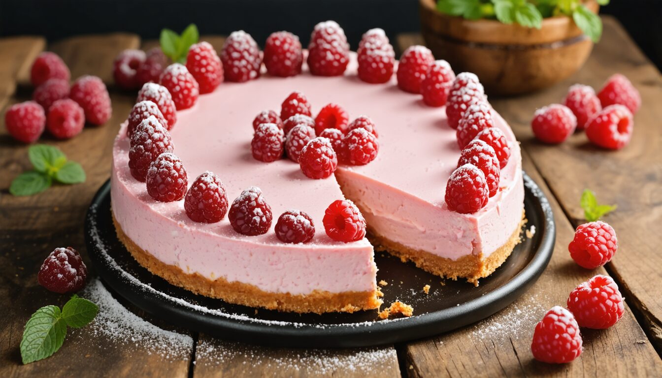 savourez un cheesecake onctueux aux framboises fraîches et croquants spéculoos, une délicieuse alliance de douceur et de texture pour vos envies sucrées.