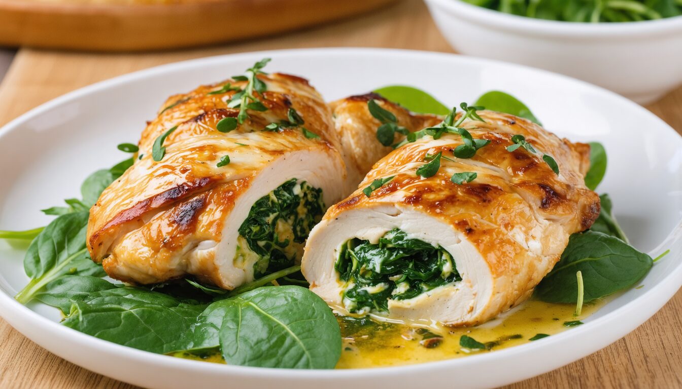 découvrez une recette simple et savoureuse de blancs de poulet farcis au comté et épinards, parfaite pour un repas gourmand et facile à préparer.