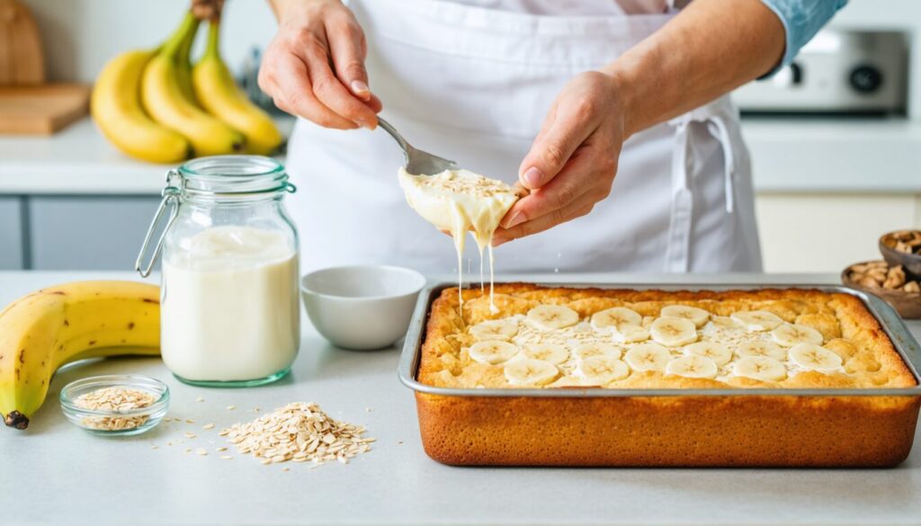 découvrez notre recette facile et saine de gâteau moelleux aux flocons d’avoine, banane et yaourt, parfait pour un dessert gourmand et nutritif.