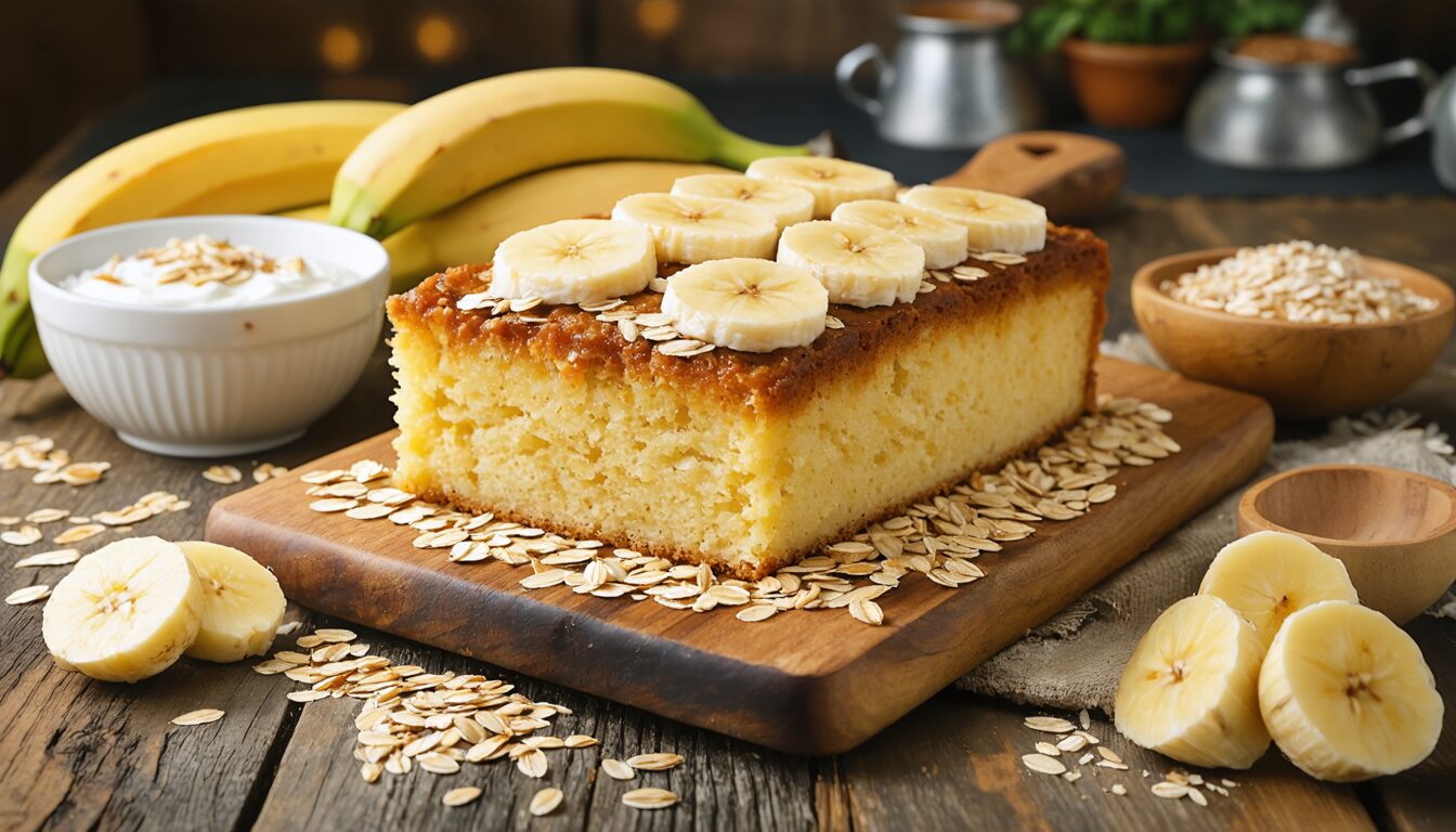 découvrez notre recette facile et saine de gâteau moelleux aux flocons d'avoine, banane et yaourt, idéale pour un dessert gourmand et nutritif.