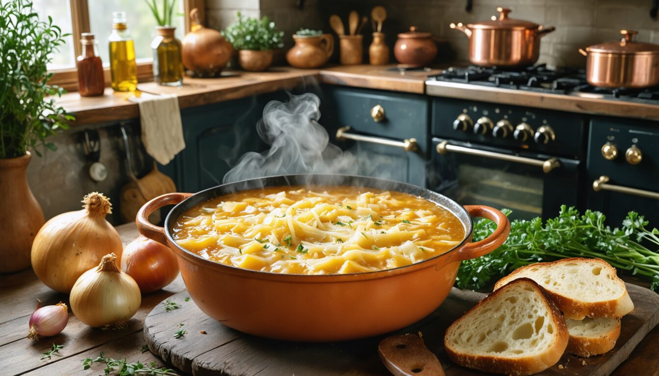 découvrez la recette authentique de la soupe à l'oignon de grand-mère, un classique réconfortant qui vous transporte au cœur des traditions culinaires françaises.