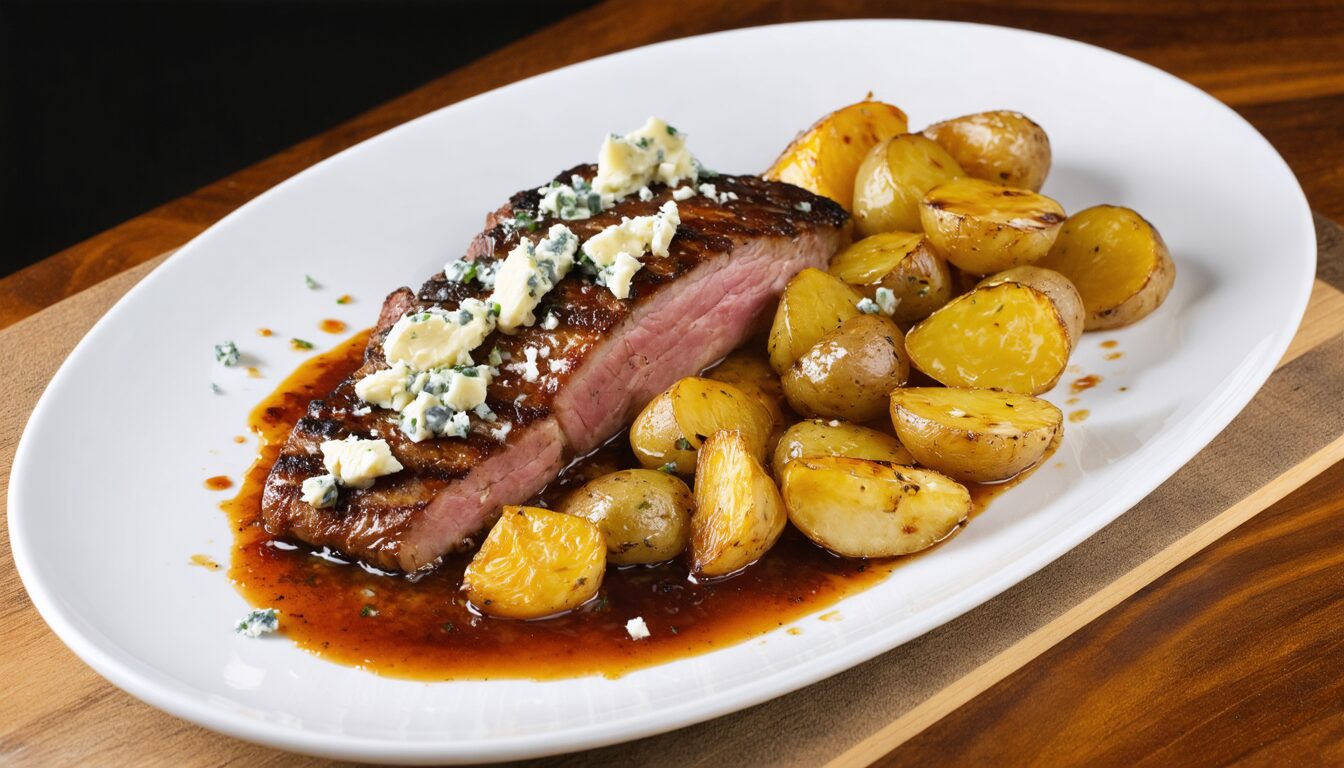 savourez un magret de canard à l’orange caramélisée accompagné de pommes de terre rôties au fromage bleu, une recette gourmande et originale pour un repas raffiné.