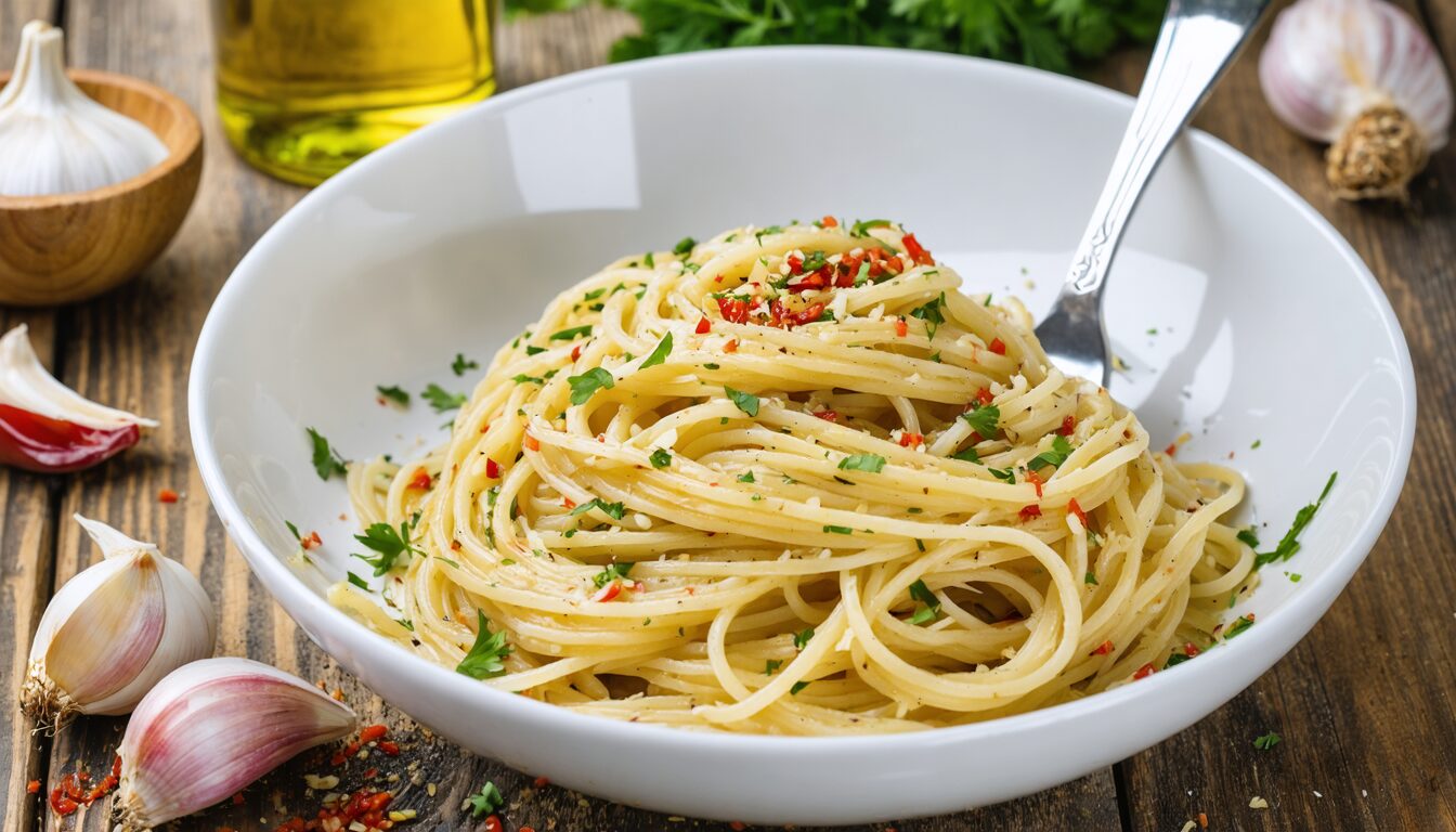 découvrez la recette authentique des spaghetti aglio e olio, un plat italien simple et savoureux, alliant ail, huile d'olive et pâtes pour un goût traditionnel et délicieux.