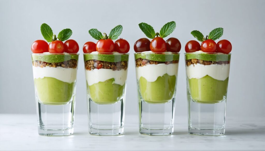 Délice Express : Verrines Gourmandes d’Avocat, Tofu Soyeux et Tomates Cerises