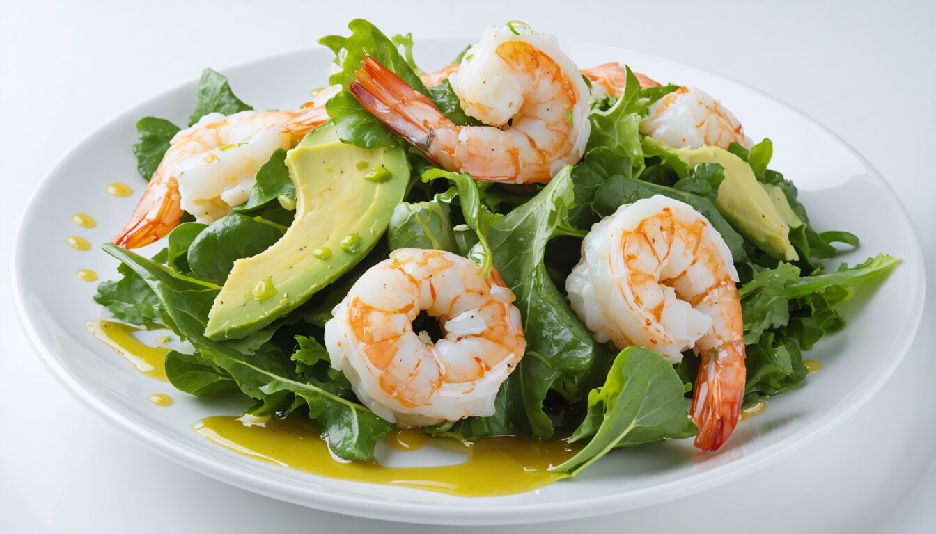 découvrez délice frais, une salade nutritive alliant crevettes fraîches, kale croquant et avocat crémeux pour un repas sain et savoureux.