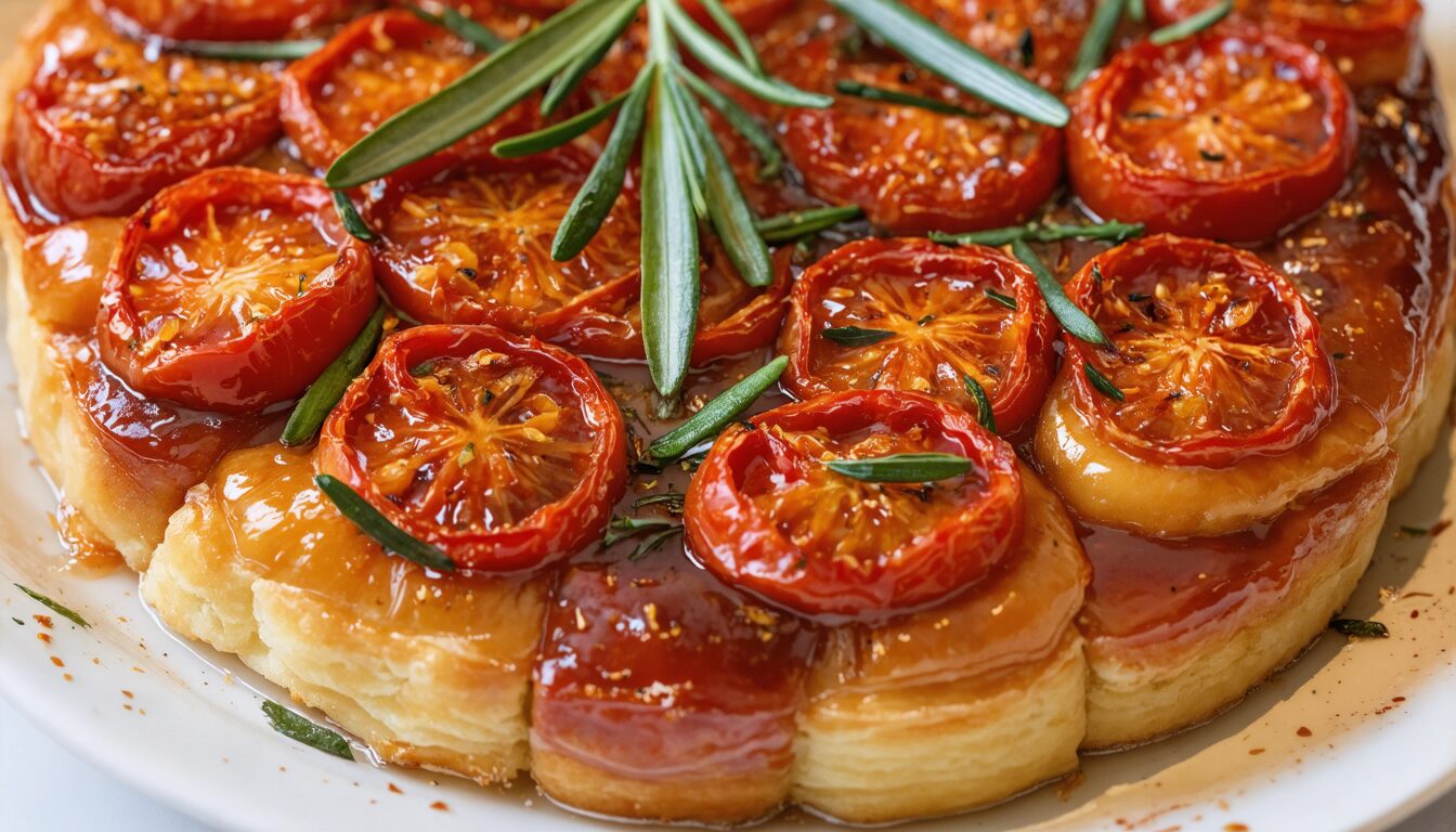 découvrez la recette gourmande de la tarte tatin aux tomates fondantes et caramélisées, un délice renversé alliant douceur et saveurs méditerranéennes pour un plat estival irrésistible.