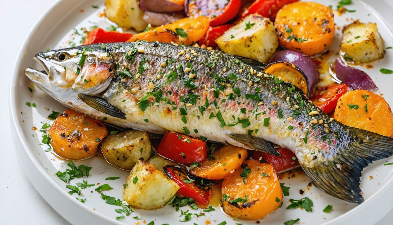 découvrez notre recette facile de délice de truite au four, accompagné de légumes rôtis. un plat équilibré, savoureux et parfait pour un repas sain et gourmand.
