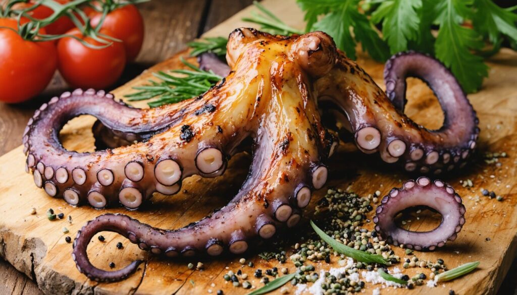 savourez un plat raffiné avec notre poulpe grillé accompagné d'une purée de haricots blancs délicatement parfumée au chorizo, pour une expérience culinaire unique et envoûtante.