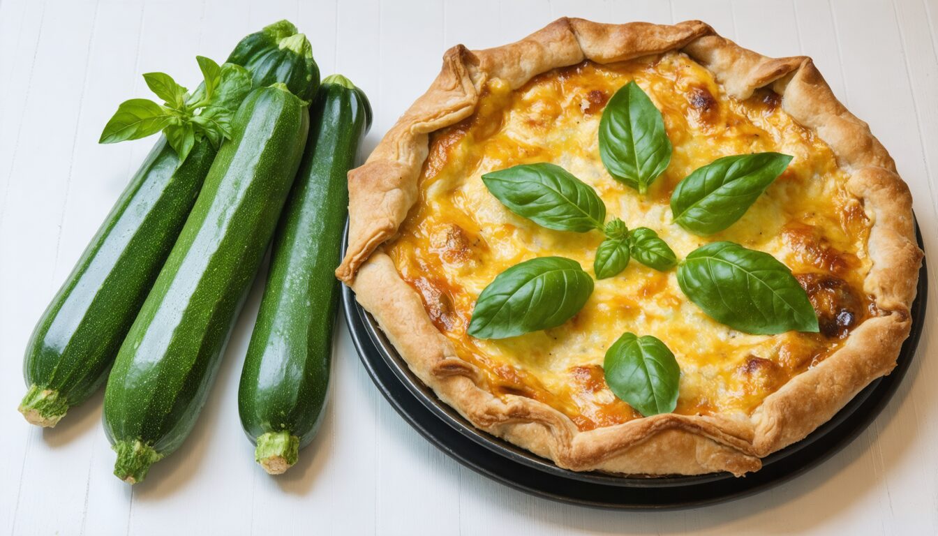 découvrez une recette simple et savoureuse de tarte aux courgettes, burrata fondante et crème de pesto, parfaite pour un repas gourmand et facile à préparer.