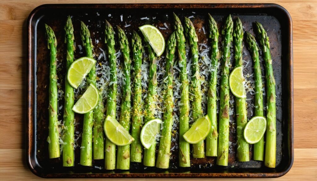 Délicieuses Asperges Vertes Rôties au Four, Parfumées au Parmesan et Citron Vert : Recette Express et Savoureuse