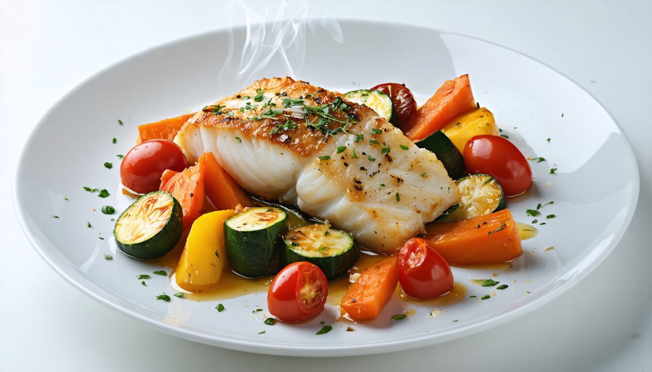 découvrez notre recette facile de dos de cabillaud rôti au four accompagné de légumes savoureux, pour un plat toujours réussi et plein de fraîcheur.
