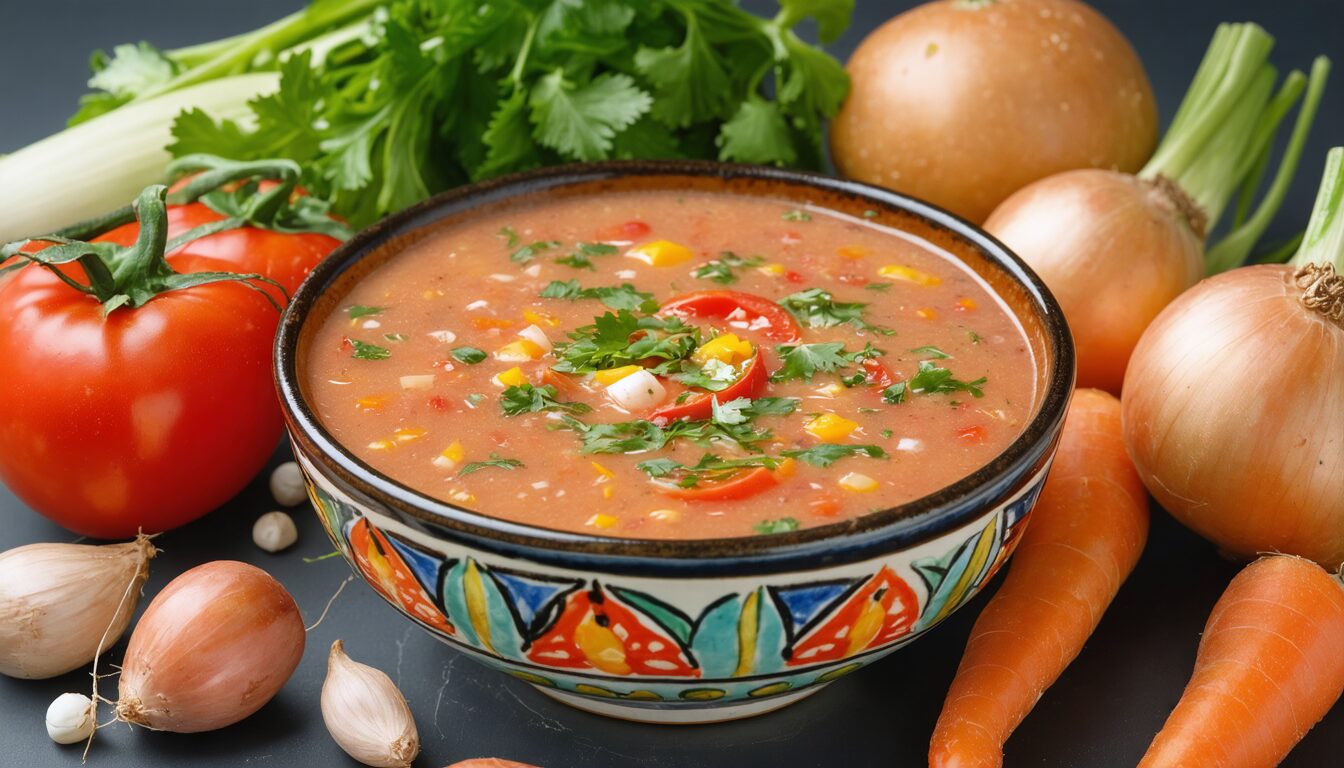 découvrez la recette facile du gaspacho andalou pour un coup de fraîcheur estival. parfait pour les journées chaudes, ce plat léger et savoureux ravira vos papilles.