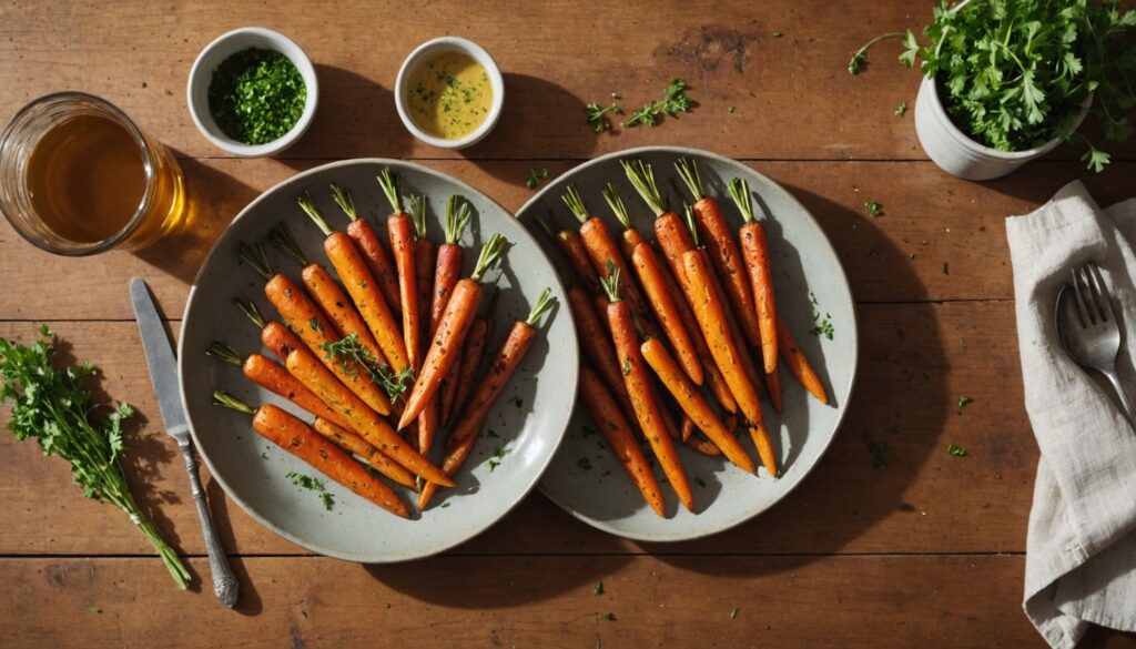 Carottes rôties au miel parfumé au thym et persil plat frais