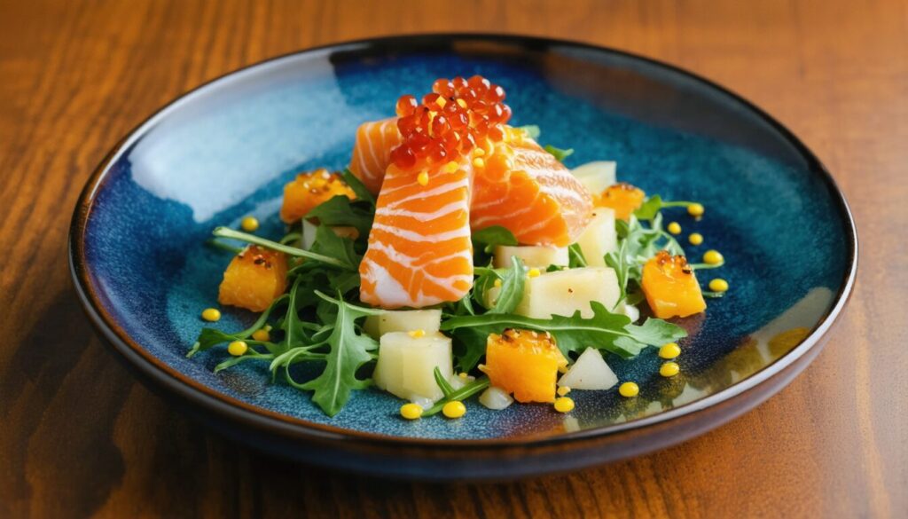 Délice Marin : Salade Raffinée de Hareng, Pommes de Terre et Tobiko au Yuzu