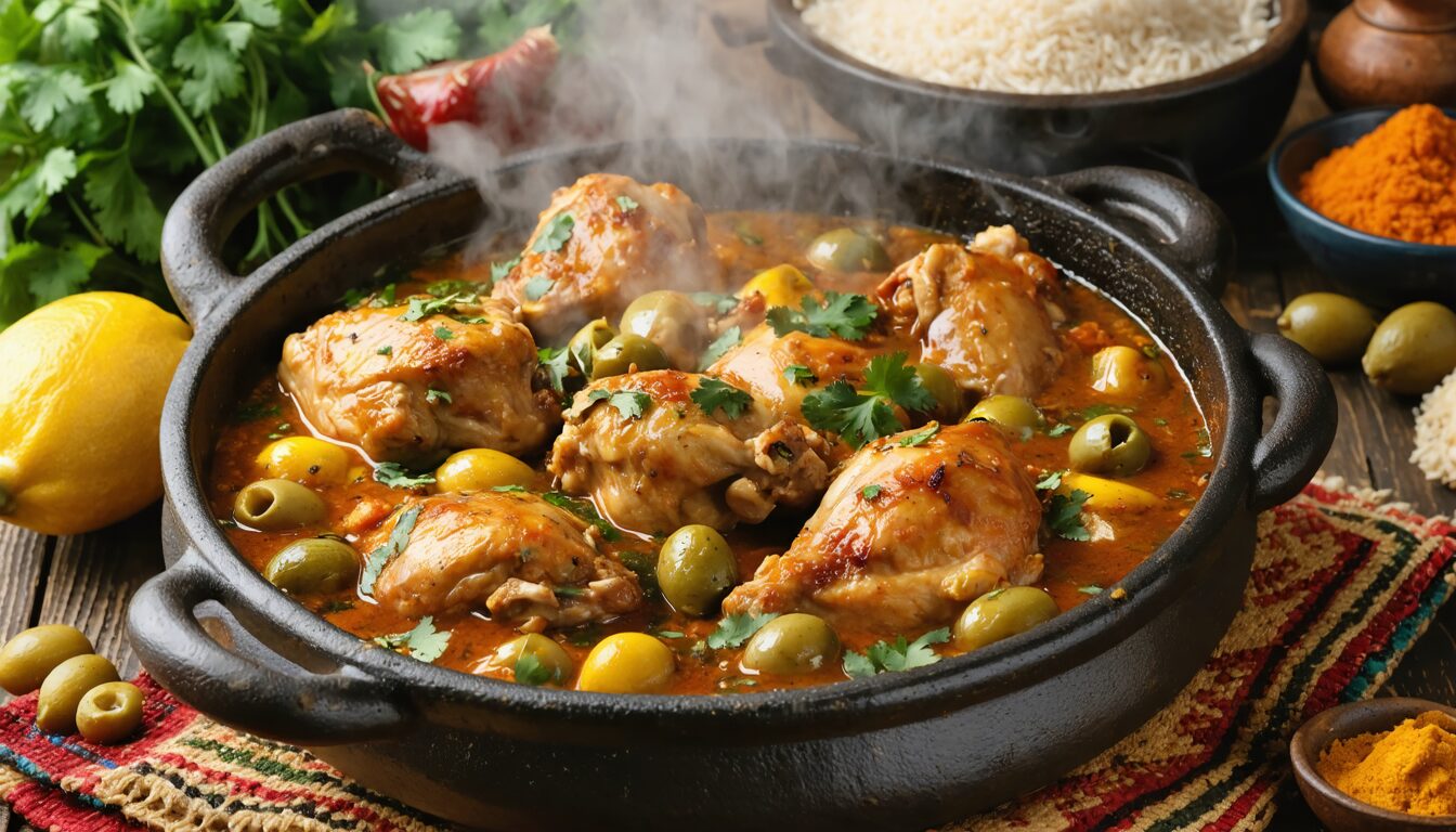découvrez la recette authentique et facile du tajine de poulet aux olives et citrons confits, un délice marocain plein de saveurs et d'épices.