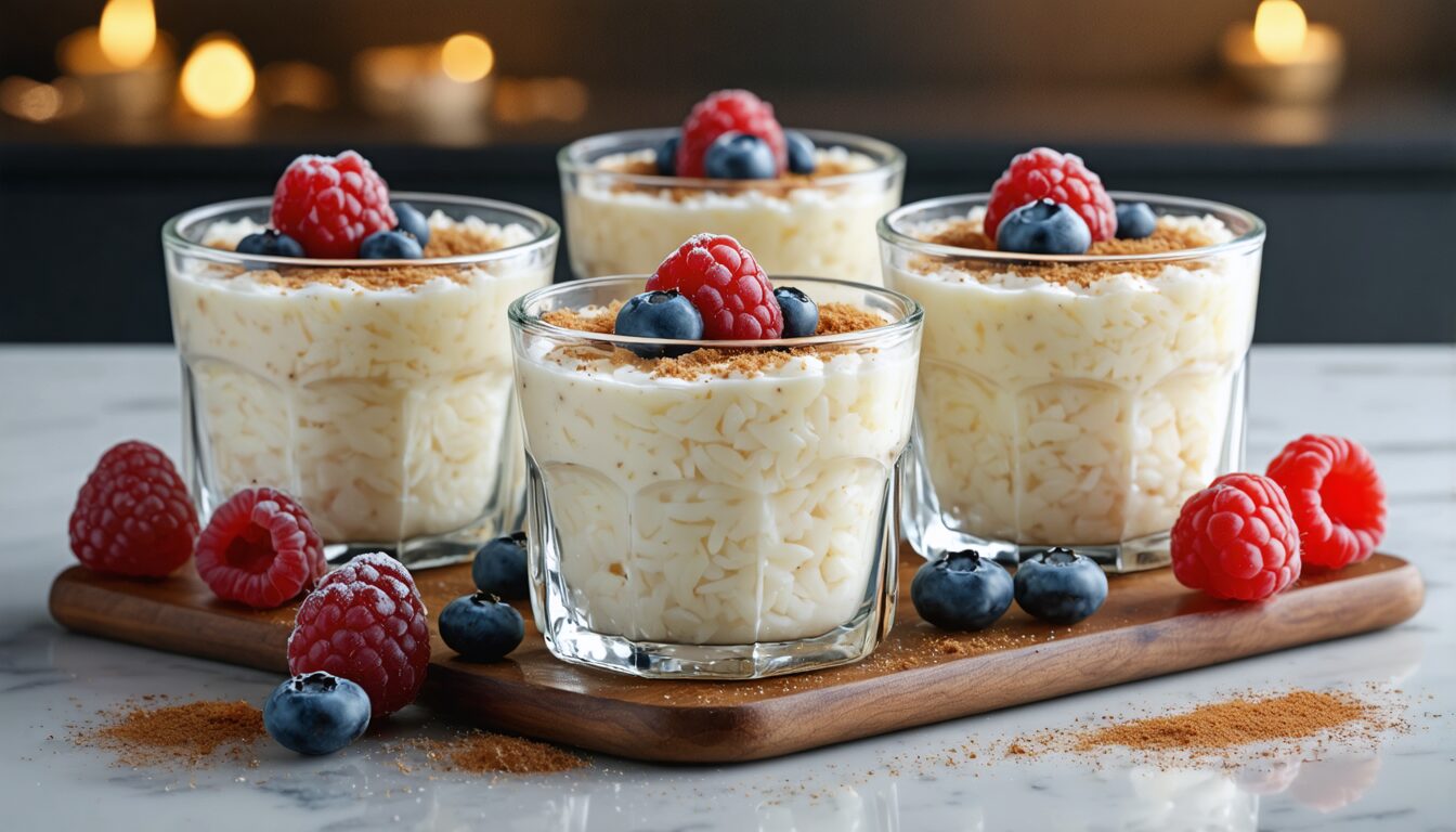 découvrez notre recette facile de riz au lait crémeux en verrines, un dessert gourmand et réconfortant qui éveillera vos papilles et réchauffera votre cœur.