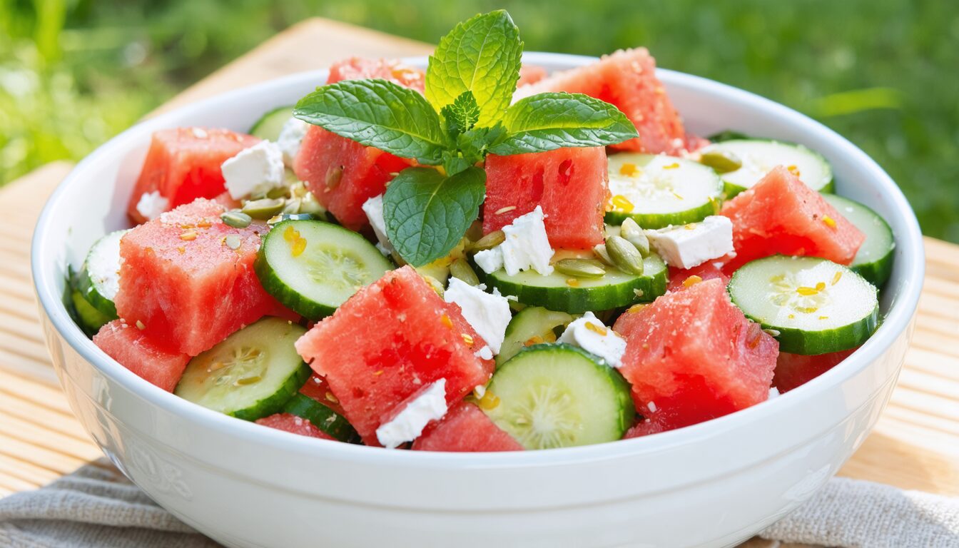 découvrez la salade concombre & pastèque, une recette fraîche et légère parfaite pour l'été. facile à préparer, elle ravira vos papilles et apportera une touche de fraîcheur à vos repas estivaux.