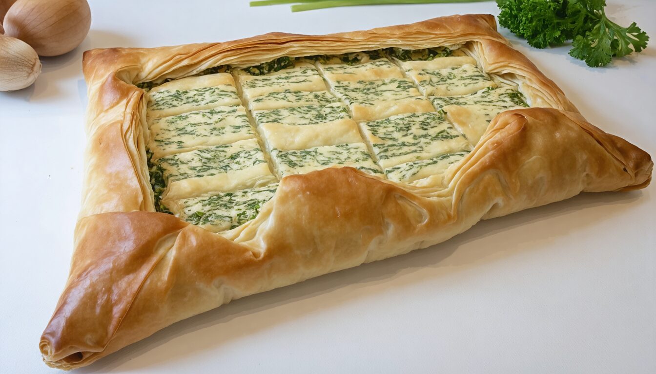 découvrez la recette authentique de la spanakopita grecque, une délicieuse tourte aux épinards et feta, facile à préparer chez vous pour un goût traditionnel de grèce.