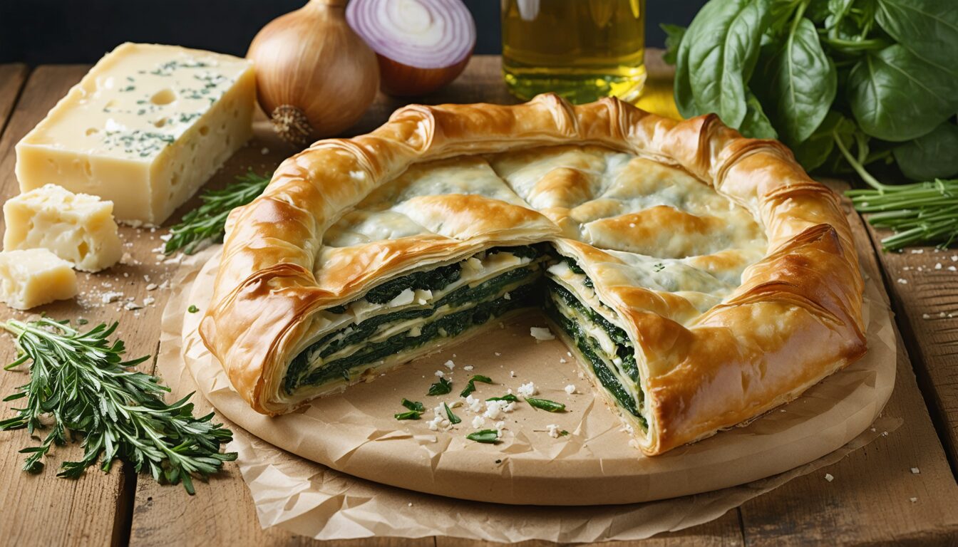 découvrez la recette authentique de la spanakopita, la tourte grecque aux épinards et à la feta, facile à préparer pour un délicieux voyage culinaire méditerranéen.