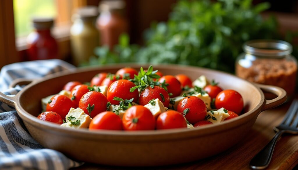 Délices Rôtis : Tomates Cerises au Four, Feta Fondante et Parfum d’Origan