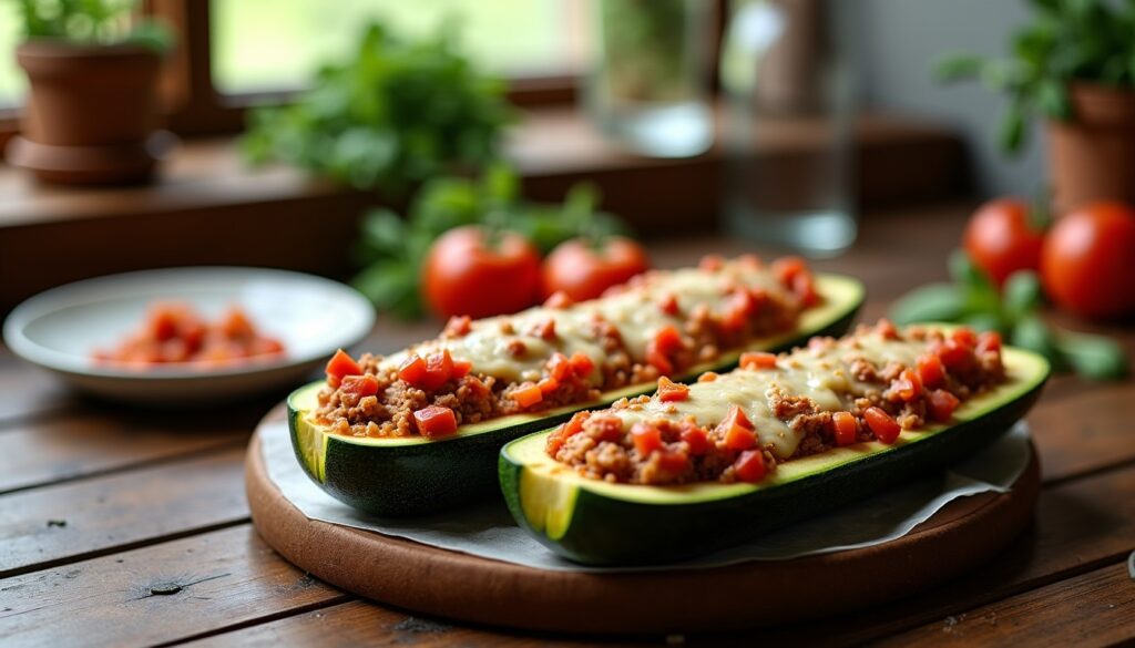 Délices de Courgettes Farcies : Viande Hachée Savoureuse, Tomates juteuses et Fromage Fondant Gratiné