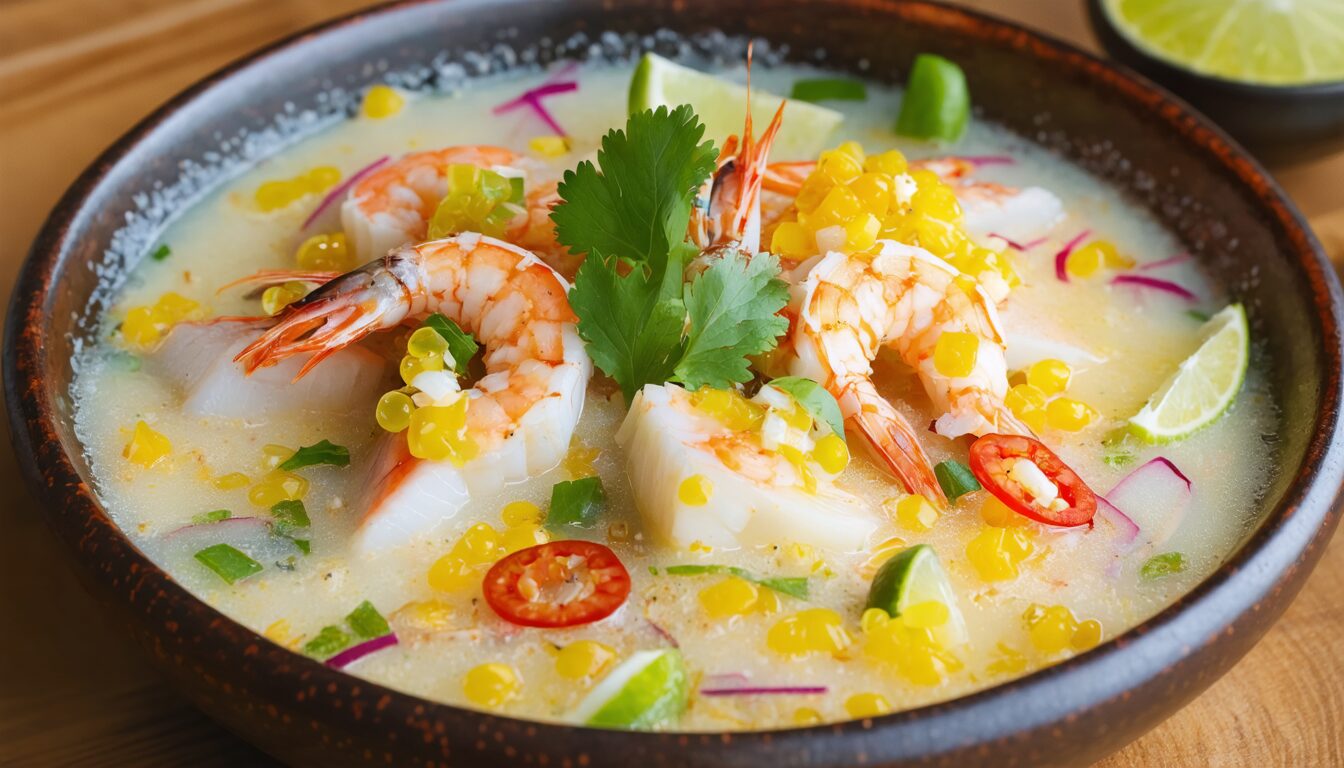 découvrez notre ceviche péruvien authentique à la leche de tigre, avec une daurade sublimée et des crevettes gourmandes, pour une explosion de saveurs fraîches et exotiques.