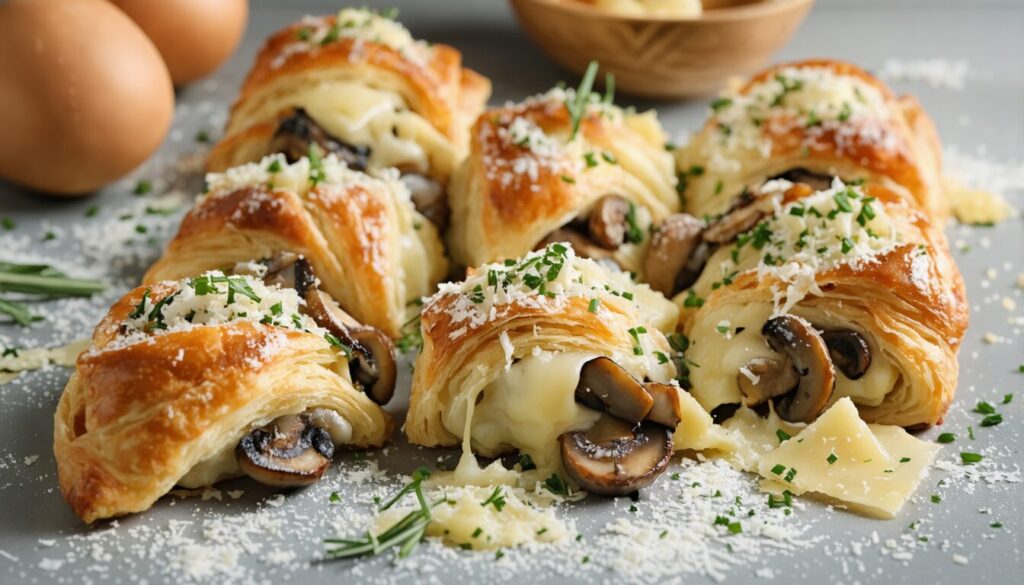Rouleaux Gourmands de Pâte Feuilletée au Guanciale, Champignons Savoureux et Pecorino Fondant
