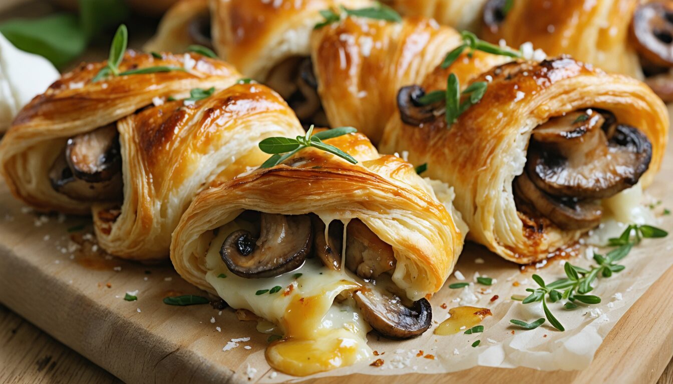 découvrez nos rouleaux gourmands de pâte feuilletée garnis de guanciale croustillant, champignons savoureux et pecorino fondant, une recette délicieuse et raffinée pour régaler vos papilles.