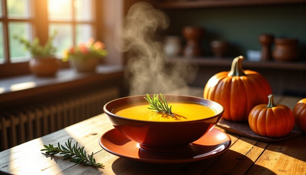 Soupe Onctueuse de Citrouille au Lait de Soja et Parfum de Romarin : Une Recette Simplissime
